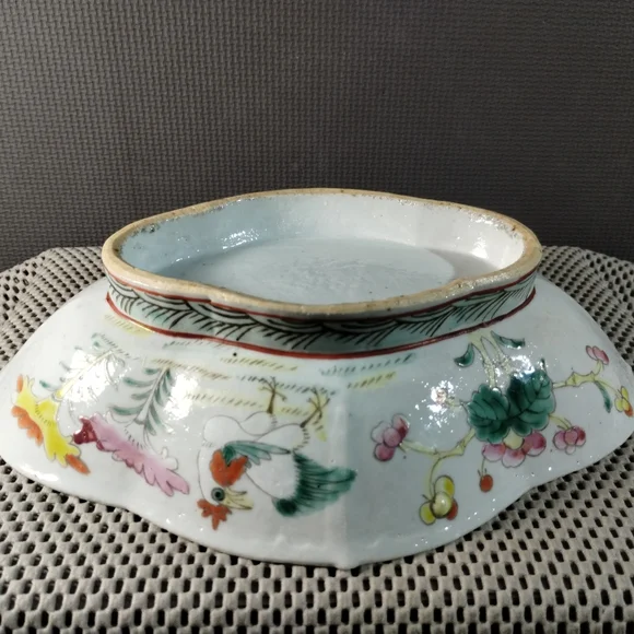 Antique Chinese Hand Painted Famille Rose Porcelain Footed Bowl
